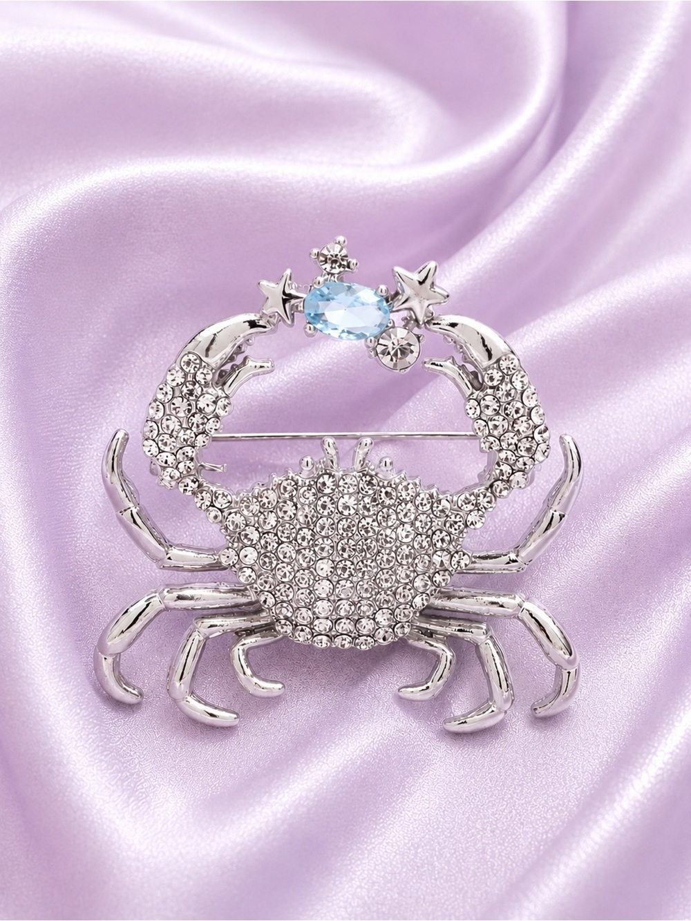 Crystal Crab Blue Gem Brooch